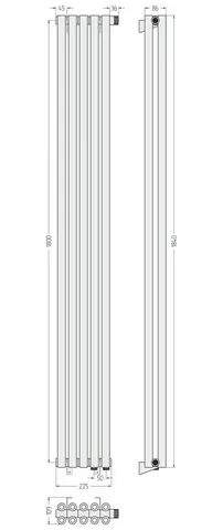 Радиатор, Сунержа, Эстет-00, 1800x225-05-EU50, цвет-белый матовый, 3/4" — изображение 1