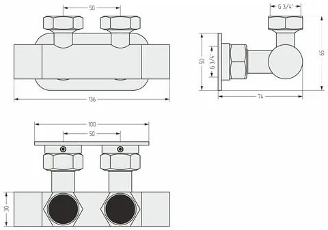 Вентиль, Сунержа, EU50, 2 х НГ G 3/4" / 2 х НГ G 3/4", угловой, скрытый, цвет-белый матовый — изображение 1