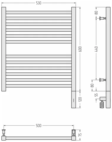 Полотенцесушитель, Сунержа, Модус 3.0, шгв 530*75*720, нижнее справа, МЭМ, цвет-белый матовый — изображение 1