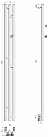 Полотенцесушитель, Сунержа, Терция 3.0, шгв 138*74*1500, нижнее слева, МЭМ, цвет-белый матовый — изображение 1