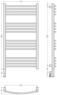 Полотенцесушитель, Сунержа, Богема 3.1, выгнутая, шгв 532*102*1124, нижнее слева, МЭМ, цвет-белый матовый — изображение 1