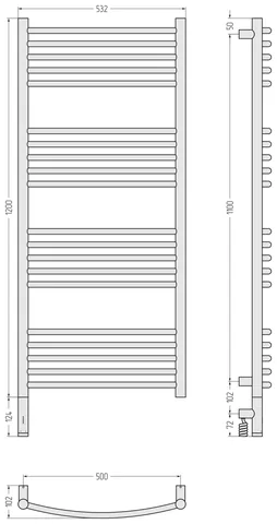 Полотенцесушитель, Сунержа, Богема 3.1, выгнутая, шгв 532*102*1324, нижнее слева, МЭМ, цвет-белый матовый — изображение 1