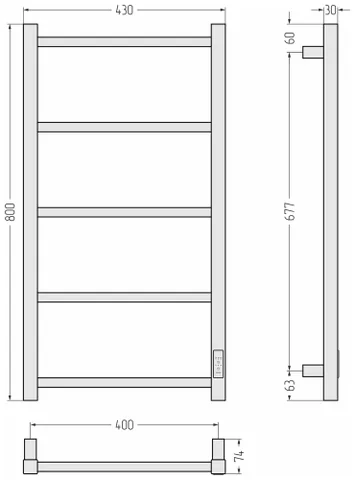 Полотенцесушитель, Сунержа, Стилье Формат 26, шгв 430*74*800, нижнее справа, МЭМ, цвет-белый матовый — изображение 1