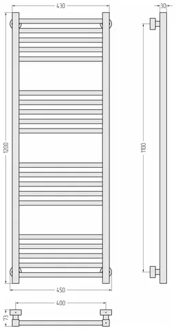 Полотенцесушитель, Сунержа, Модус PRO, шгв 450*73*1200, цвет-чёрный матовый — изображение 1