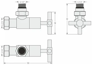 Вентиль, Сунержа, G 1/2" НР х G 3/4" НГ, угловой, крест, цвет-чёрный матовый — изображение 1