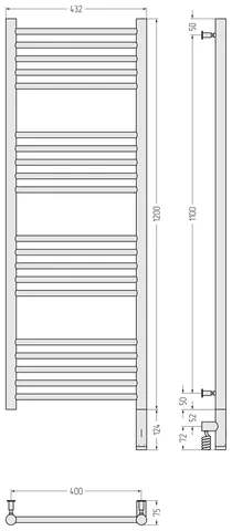 Полотенцесушитель, Сунержа, Богема 3.0, прямая, шгв 432*75*1324, нижнее справа, МЭМ, цвет-черный матовый — изображение 1
