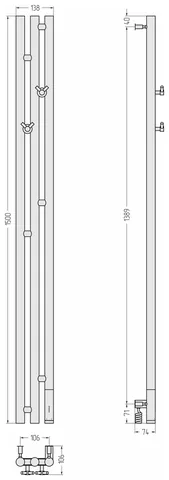 Полотенцесушитель, Сунержа, Терция 3.0, шгв 138*74*1500, нижнее справа, МЭМ, цвет-черный матовый — изображение 1