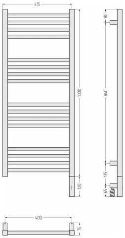 Полотенцесушитель, Сунержа, Модус 3.1, шгв 430*75*1120, нижнее справа, МЭМ, цвет-черный матовый — изображение 1