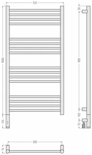 Полотенцесушитель, Сунержа, Богема 3.1, прямая, шгв 532*74*1124, нижнее слева, МЭМ, цвет-чёрный матовый — изображение 1