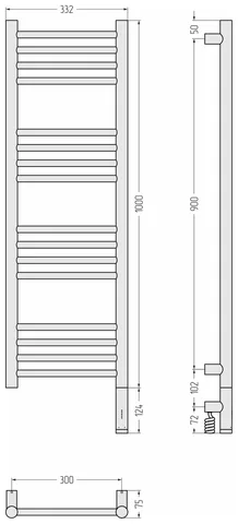 Полотенцесушитель, Сунержа, Богема 3.1, прямая, шгв 332*74*1124, нижнее справа, МЭМ, цвет-чёрный матовый — изображение 1