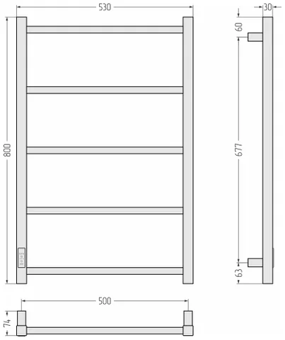 Полотенцесушитель, Сунержа, Стилье Формат 26, шгв 530*74*800, нижнее слева, МЭМ, цвет-черный матовый — изображение 1