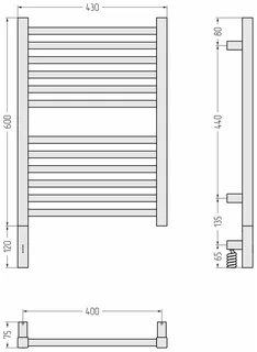 Полотенцесушитель, Сунержа, Модус 3.1, шгв 430*75*720, слева, МЭМ, цвет-золотой шёлк — изображение 1