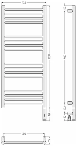 Полотенцесушитель, Сунержа, Богема 3.1, прямая, шгв 432*74*1124, нижнее справа, МЭМ, цвет-золотой шёлк — изображение 1