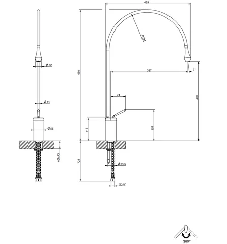 Смеситель для раковины, Gessi, Goссia, цвет-хром — изображение 1