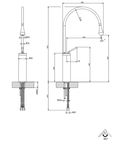Смеситель для раковины, Gessi, Goссia, цвет-Antique Brass — изображение 1