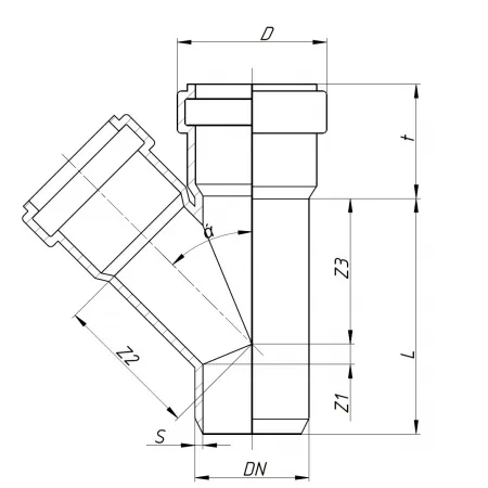 Тройник, Ostendorf, Skolan Safe, SKEA, 45°, 125, 110, PP-MD, цвет-RAL 7035 светло-серый — изображение 1