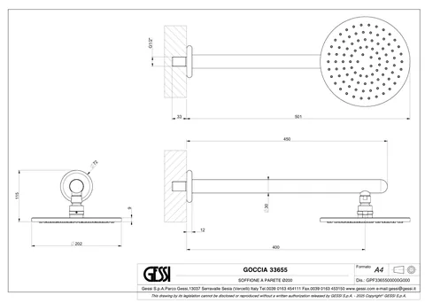 Верхний душ, Gessi, Goссia, 202*202, цвет-Finox Brushed Nickel — изображение 1