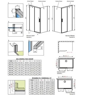 Дверь, Radaway, Idea KDJ, шв 1200*2005, петли-справа, черный, цвет стекла-прозрачный, Easy Clean — изображение 1