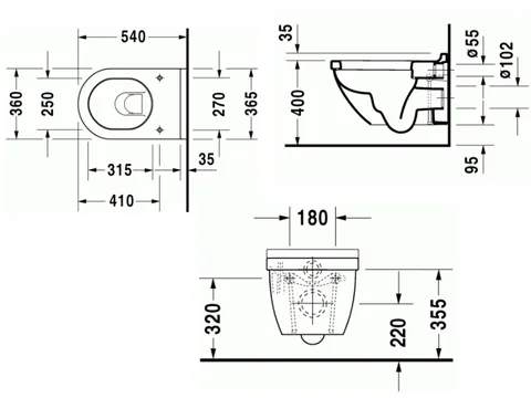 Унитаз подвесной, Duravit, Starck 3, шгв 400*560*390, цвет-белый — изображение 1