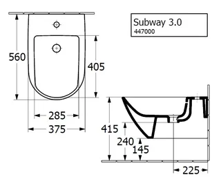 Биде, Villeroy&Boch, Subway 3.0, подвесной, шгв 375*560*270, CeramicPlus, цвет-альпийский белый — изображение 2