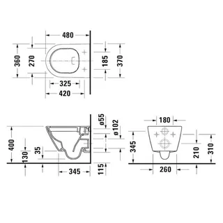 Унитаз, Duravit, D-Neo, подвесной, шгв 370*480*365, цвет-белый — изображение 1