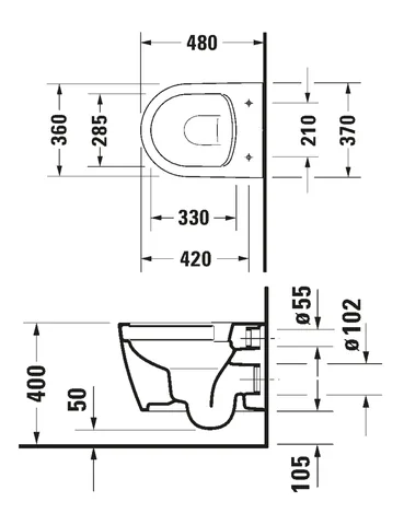 Унитаз, Duravit, Bento Starck Box, HygieneGlaze, подвесной, с сиденьем, шгв 370*480*350, цвет-белый — изображение 1