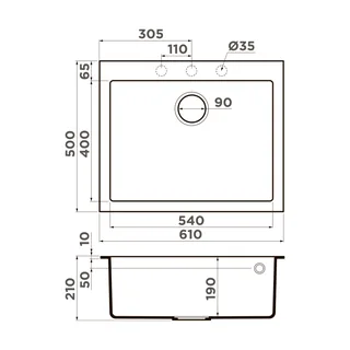 Мойка, OMOIKIRI, Bosen, шгв 610*500*210, отверстия для смесителя-3 промаркированных, цвет-ваниль — изображение 1