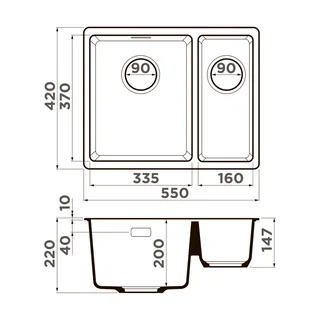 Мойка, OMOIKIRI, Kata, шгв 550*420*220, отверстия для смесителя-отсутствуют, цвет-ваниль — изображение 1