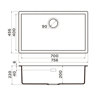 Мойка, OMOIKIRI, Yamakawa, шгв 756*459*220, отверстия для смесителя-отсутствуют, цвет-платина — изображение 1