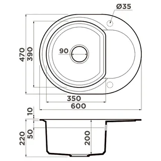 Мойка, OMOIKIRI, Sakaime, шгв 600*470*220, отверстия для смесителя-2 промаркированных, цвет-Leningrad grey — изображение 1
