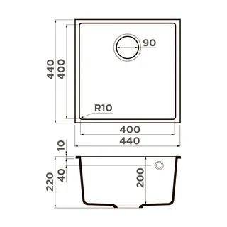 Мойка, OMOIKIRI, Bosen, шгв 440*440*220, отверстия для смесителя-отсутствуют, цвет-черный — изображение 1