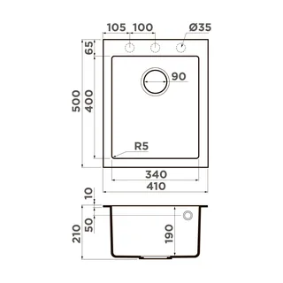 Мойка, OMOIKIRI, Bosen, шгв 500*410*210, отверстия для смесителя-3 промаркированных, чаши-1, цвет-графит — изображение 1