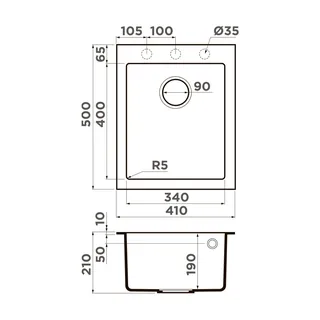 Мойка, OMOIKIRI, Bosen, шгв 500*410*210, отверстия для смесителя-3 промаркированных, чаши-1, цвет-leningrad grey — изображение 1