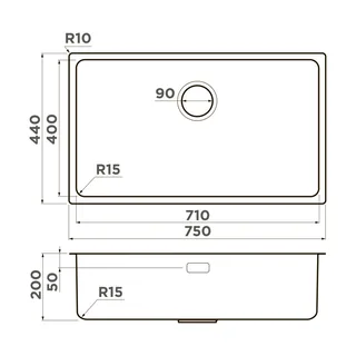 Мойка, OMOIKIRI, Tadzava, шгв 750*440*200, отверстия для смесителя-отсутствуют, цвет-нержавеющая сталь — изображение 1