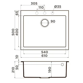 Мойка, Omoikiri, Bosen, шгв 610*500*210, отверстия для смесителя-отсутствуют, чаши-1, цвет-графит — изображение 1