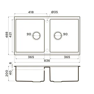 Мойка, Omoikiri, Kitagawa, шгв 836*488*200, число чаш-2, отверстия для смесителя-отсутствуют, цвет-мокко — изображение 1