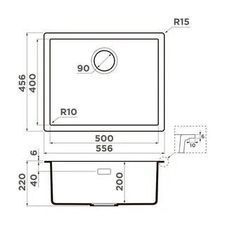 Мойка, OMOIKIRI, Yamakawa, шгв 556*456*220, отверстия для смесителя-отсутствуют, цвет-графит — изображение 1