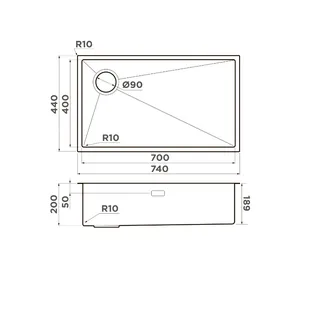 Мойка, Omoikiri, Taki 74-U/IF-L-IN Side, шгв 740*440*200, отверстия для смесителя-отсутствуют, цвет-светлое золото — изображение 1
