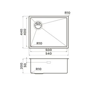Мойка, Omoikiri, Taki 54-U/IF-L-IN Side SF, шгв 540*440*200, отверстия для смесителя-отсутствуют, цвет-светлое золото — изображение 1