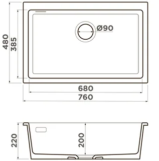 Мойка, Omoikiri, Omishima, шгв 760*480*220, отверстия для смесителя-отсутствуют, цвет-черный — изображение 1