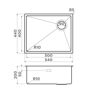 Мойка, Omoikiri, TAKI 54-U/IF Side SF, шгв 540*440*200, отверстия для смесителя-отсутствуют, цвет-вороненая сталь — изображение 1
