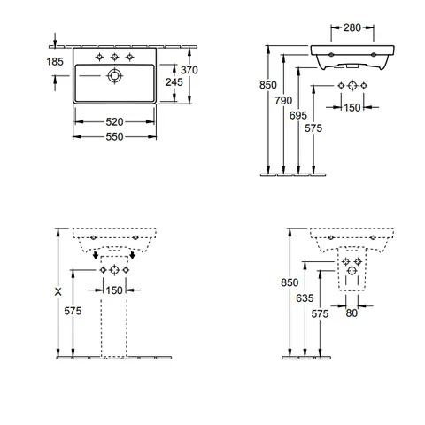 Раковина, Villeroy&Boch, Avento, шгв 550*370*105, отверстия для смесителя-1, CeramicPlus, цвет-альпийский белый — изображение 1