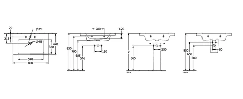 Раковина, Villeroy&Boch, Subway 3.0, шгв 800*470*120, отверстия для смесителя-1 сквозное, 2 промаркированных, цвет-альпийский белый — изображение 1