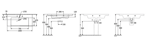 Раковина, Villeroy&Boch, Subway 3.0, шгв 1000*470*120, отверстия для смесителя-1 сквозное, 2 промаркированных, CeramicPlus, цвет-альпийский белый — изображение 1