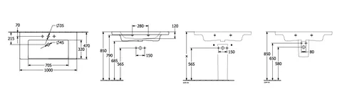 Раковина, Villeroy&Boch, Subway 3.0, шгв 1000*470*120, отверстия для смесителя-отсутствуют, CeramicPlus, цвет-альпийский белый — изображение 1