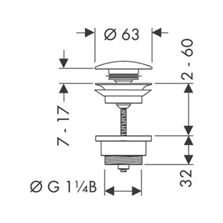 Донный клапан, Hansgrohe, для раковин и биде, с переливом, 1 1/4", хром — изображение 1