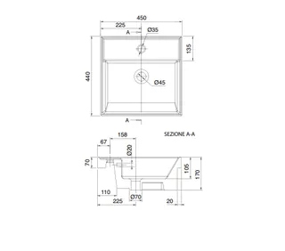 Раковина, Scarabeo, Teorema 2.0, шгв 450*440*170, отверстия для смесителя-1, цвет-белый — изображение 1