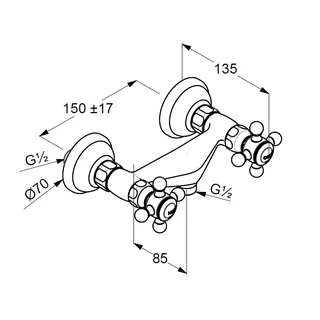 Смеситель для душа, Kludi, 1926, на 1 потребитель, настенный, цвет-позолоченный, 23 карат — изображение 1