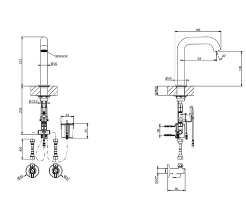 Смеситель для раковины, Gessi, Sensor Taps, цвет-Warm Bronze Brushed PVD — изображение 1