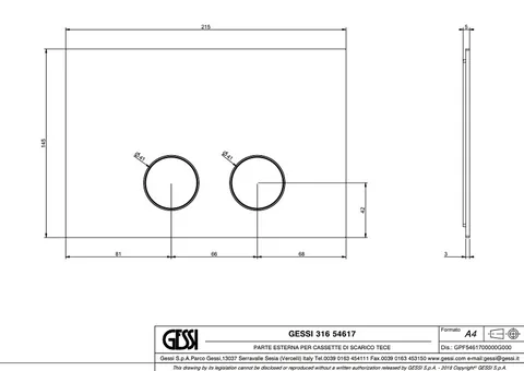 Клавиша смыва, Gessi, для инсталяций, Tece (TeceProfil, TeceBox), шгв 215*5*145, цвет-Black Metal Brushed PVD — изображение 1